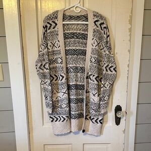 Ecote from Urban Outfitters Cream and Black Textured Knit cardigan grandpa‎